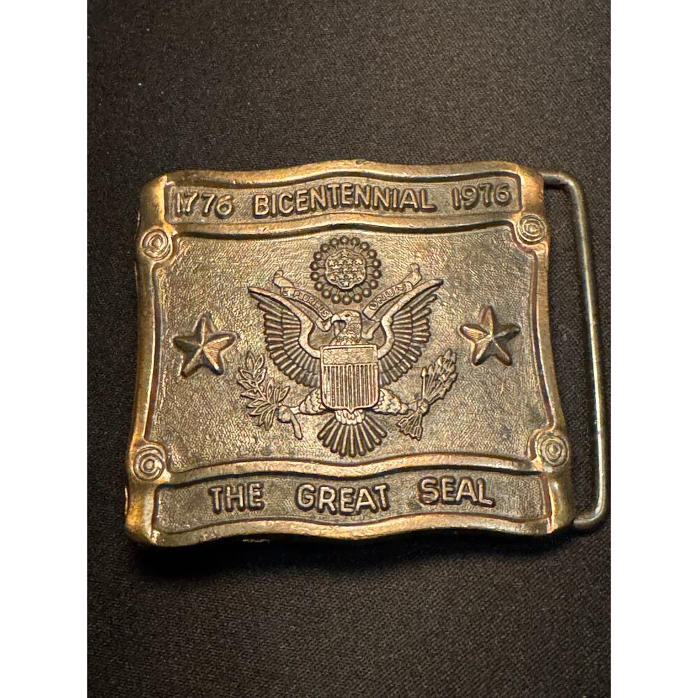 Vintage Solid Brass U.S. Bicentennial Belt Buckle 1776-1976
